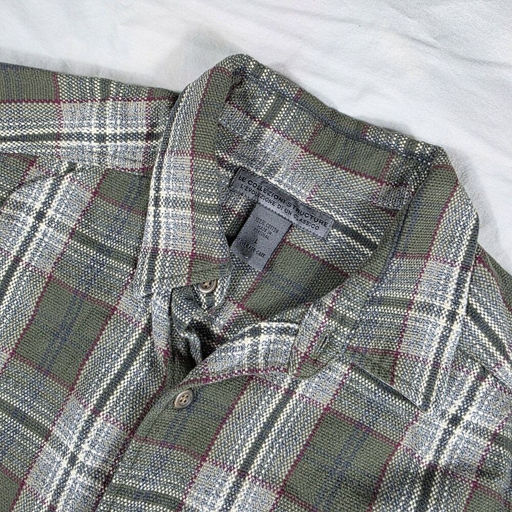 Vintage Le Collezioni Structure Men’s SZ L Cotton Button Down Shirt Green Plaid